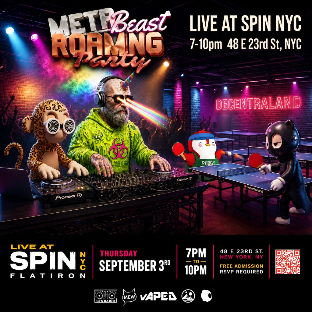 Meta Beast Roaming Party live at SPIN NYC, Thursday September 3rd, 7 to 10pm