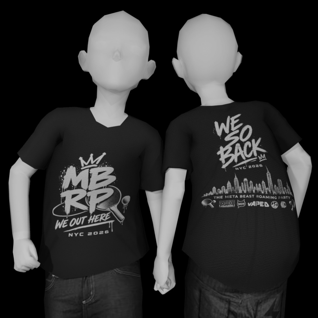 MBRP NYC 2026 Decentraland t-shirt wearable, front and back